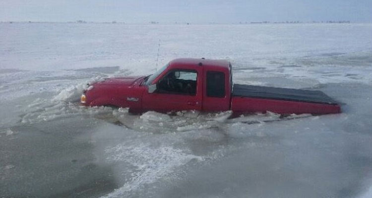 Another truck has gone through the ice at Last Mountain Lake, northwest of Regina. (Southey/Strasbourg RCMP)