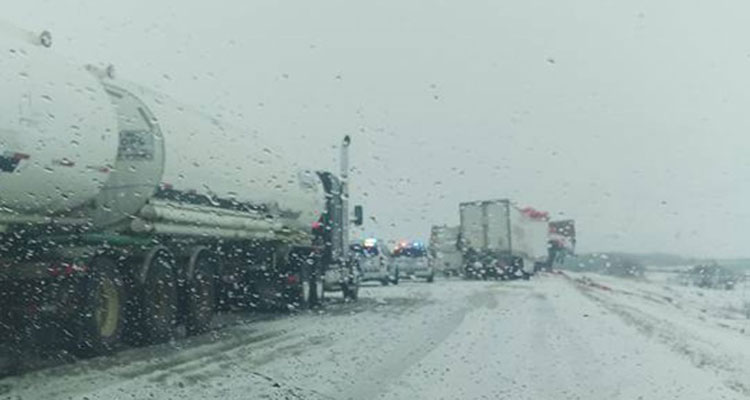 A crash involving two semis is blocking traffic on Highway 16. (Saeed Ahmed/Facebook)